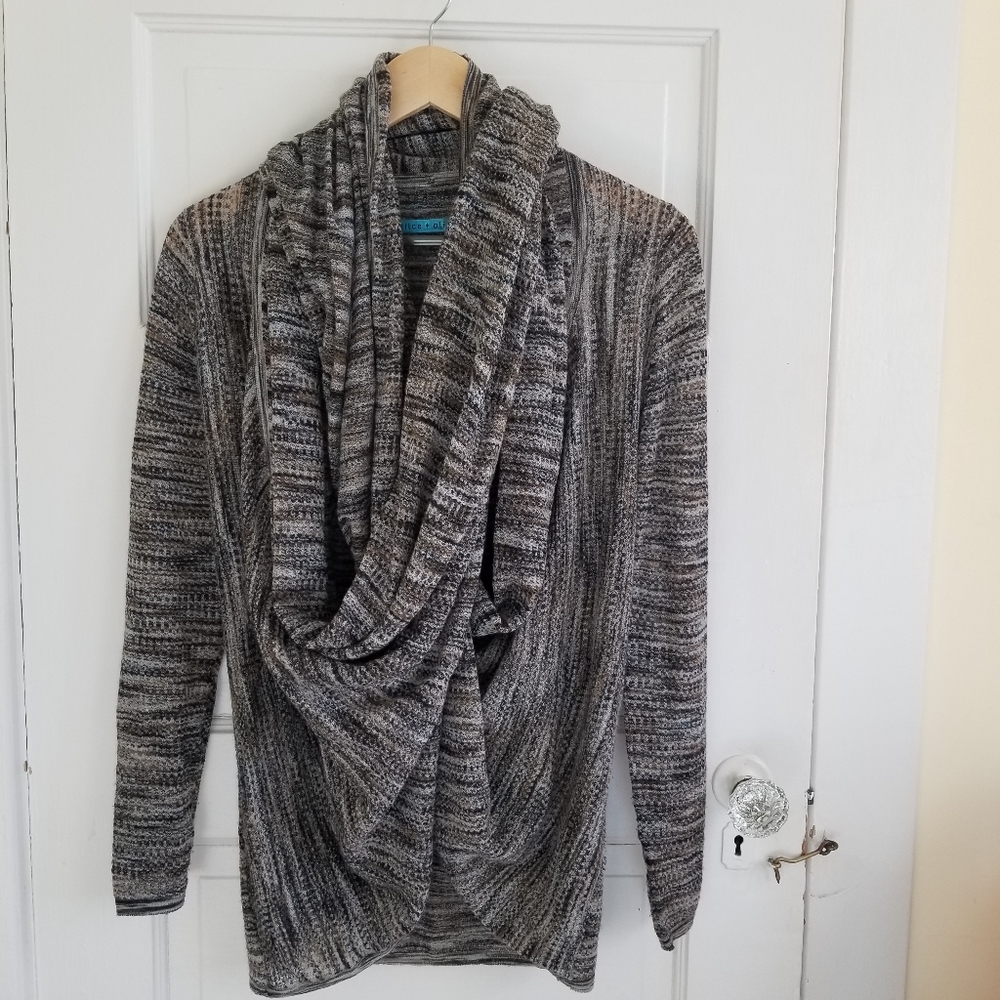 Alice + Olivia Drape Wrap Around Lightweight Wool Cardigan XS Earthtone Mix